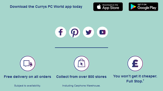 Buttons for Apps Links from Currys PC World Email Marketing Template