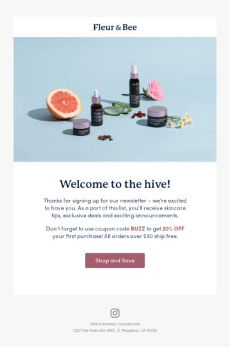 Fleur & Bee welcome email