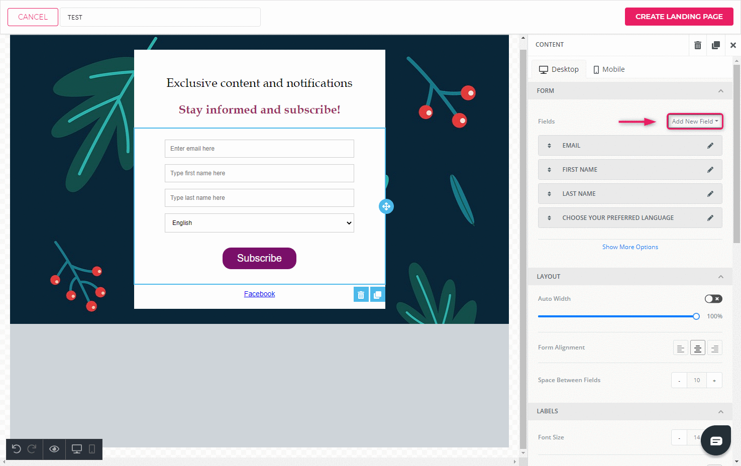 Connecting landing page with automation