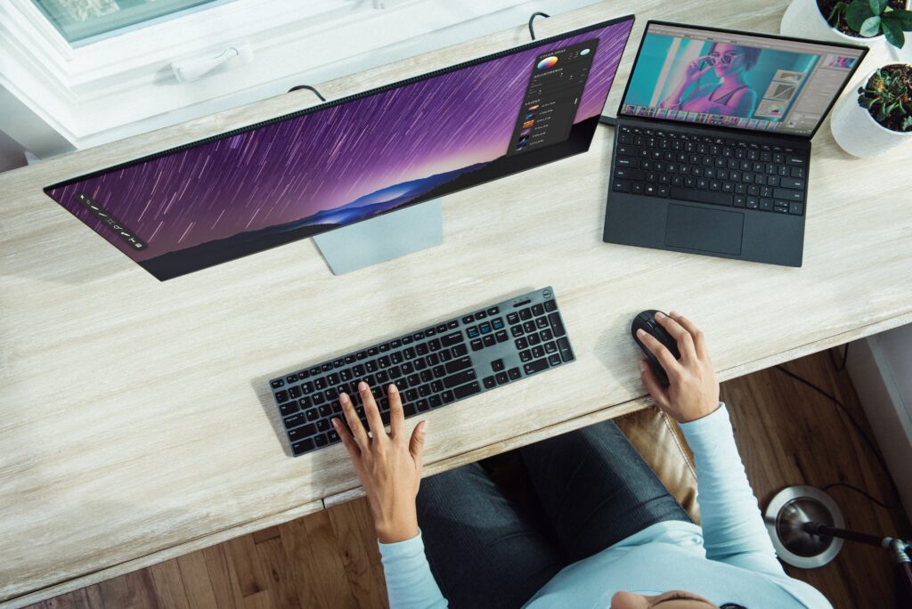 Woman in computers checking out info