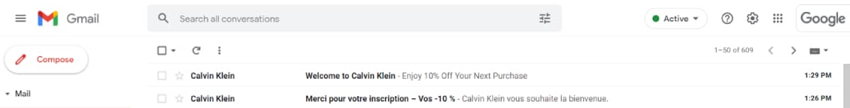 Calvin Klein multilingual emails