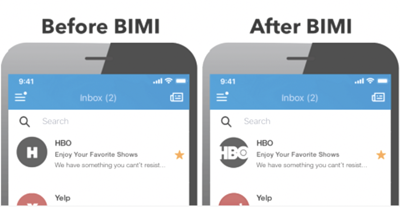 An illustration of applying BIMI to emails on a mobile screen.