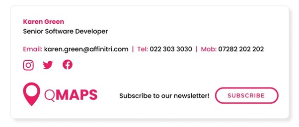 An example of an email signature offering the option to subscribe to a brand’s newsletter.