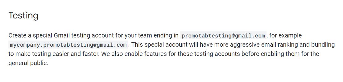 Gmail Testing Account Information