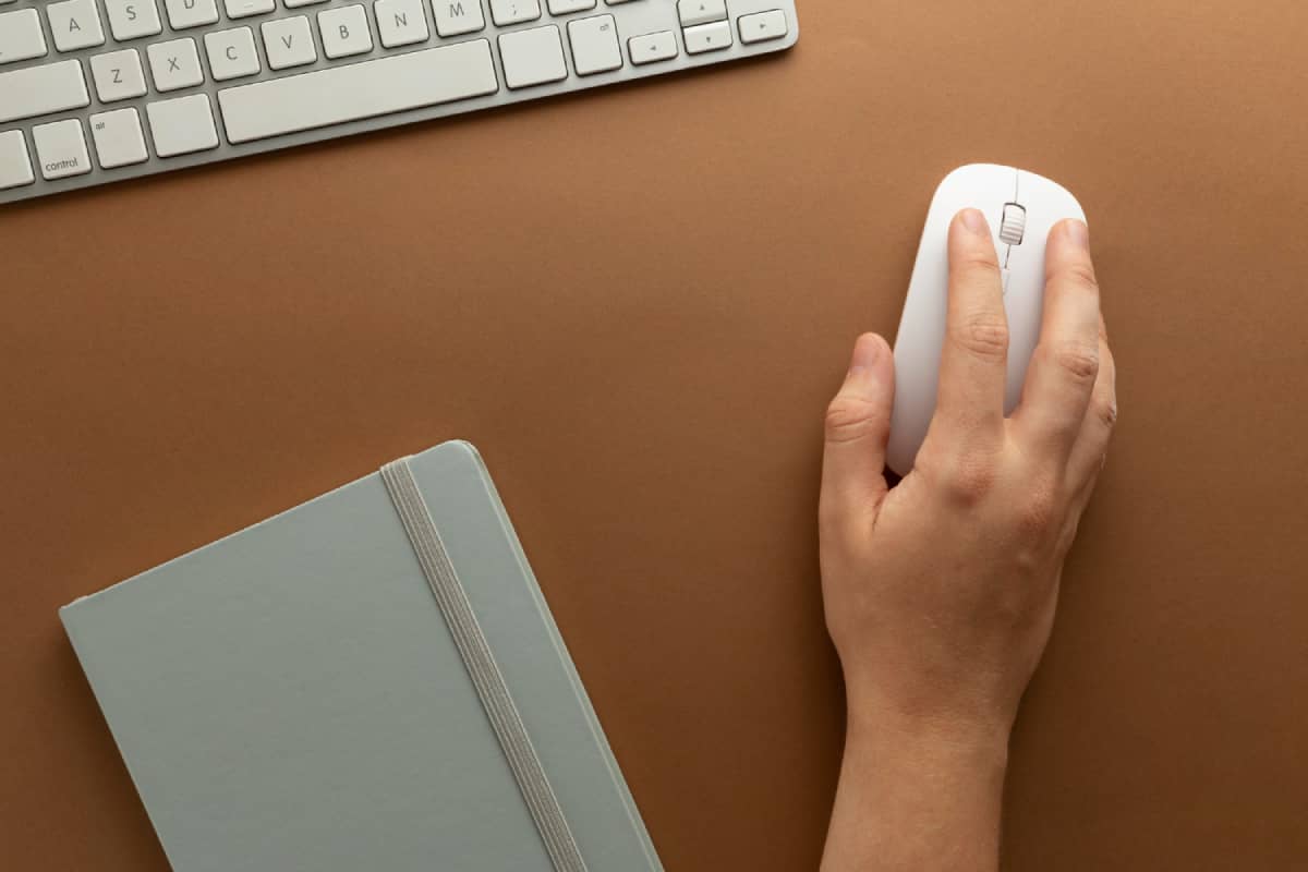 Person clicking a mouse behind computer