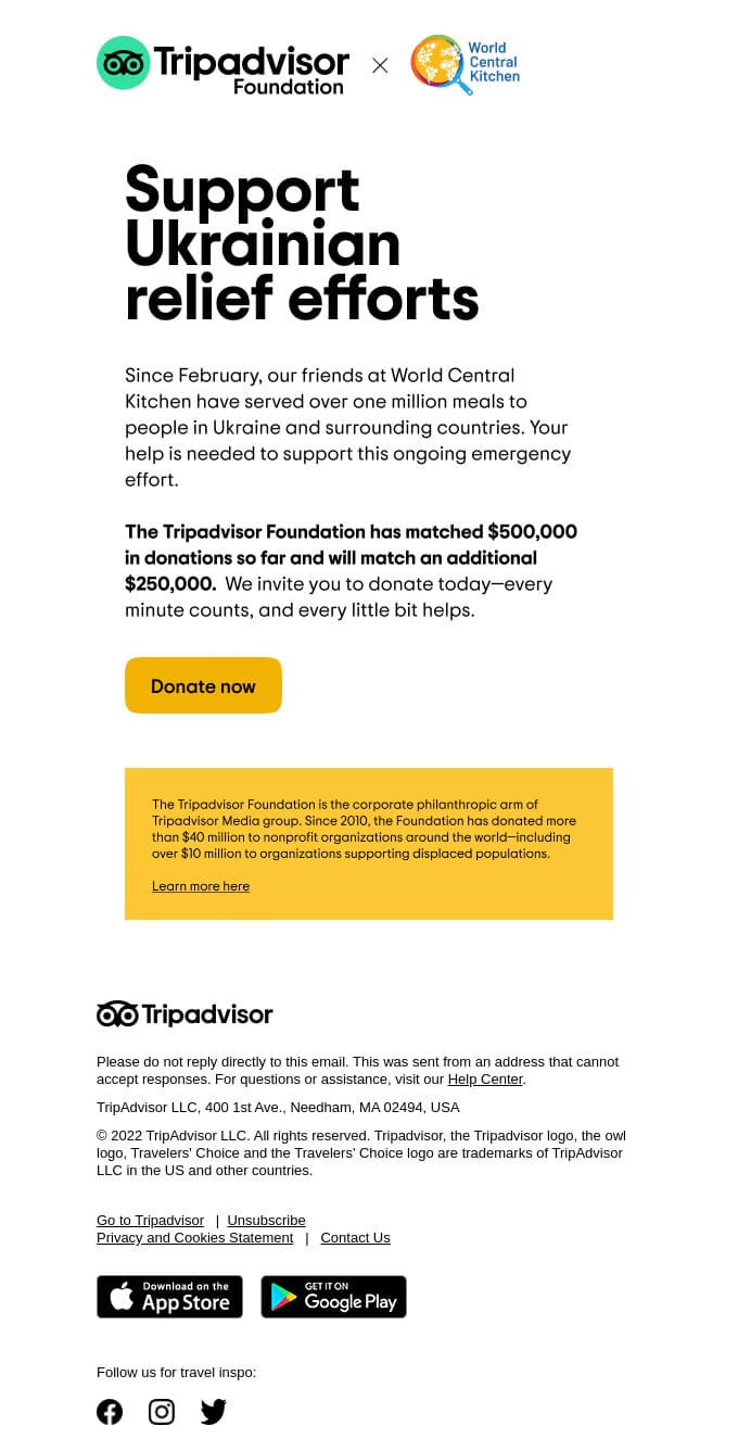 Trip Advisor Foundation email marketing example