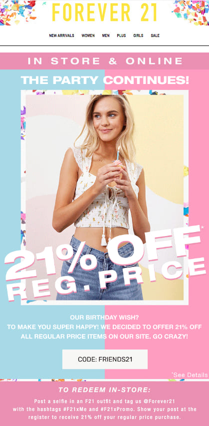 Forever 21 email marketing example 