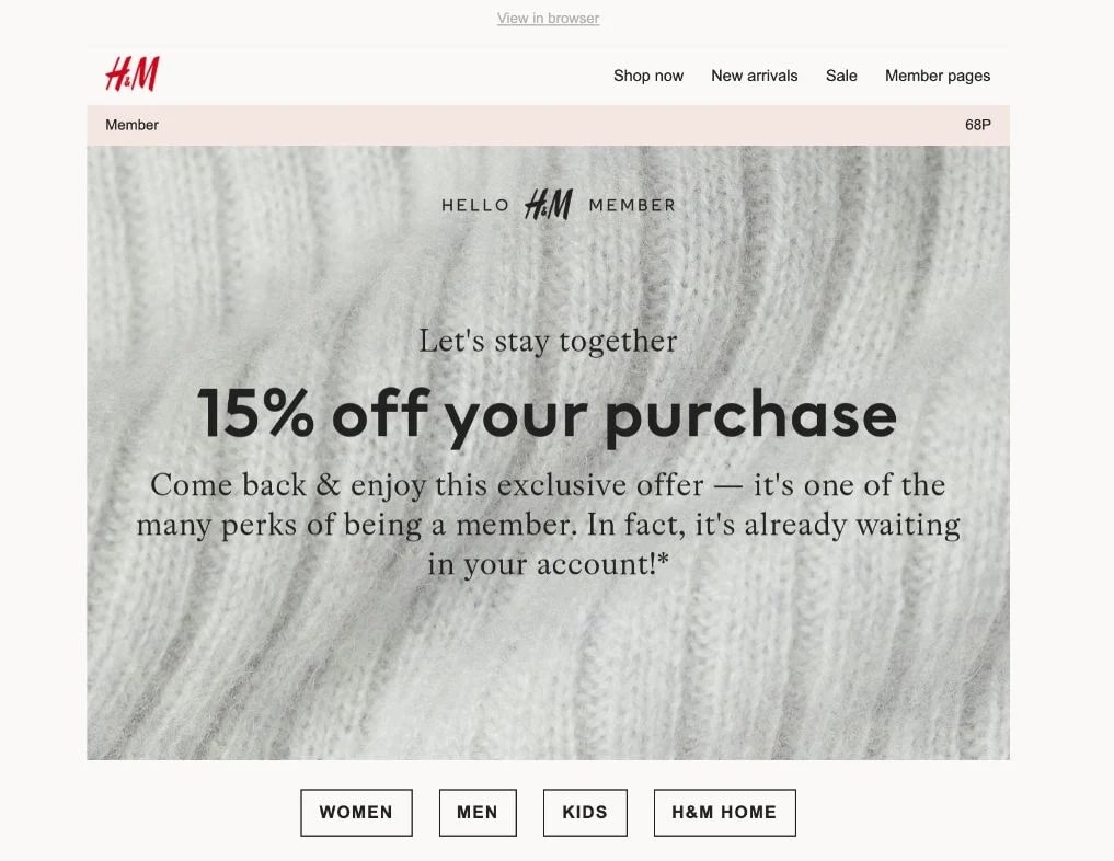 H&M re-engagement email example