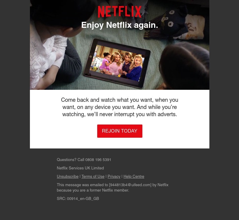 Netflix re-engagement email example