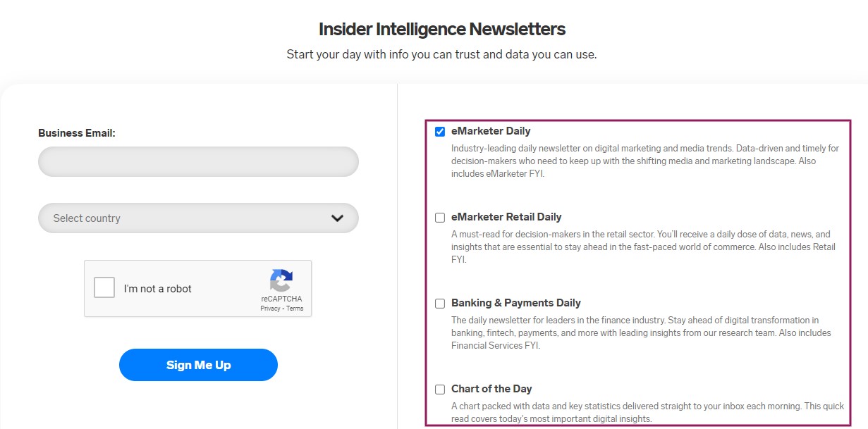 Opt-in form by Insider Intelligence