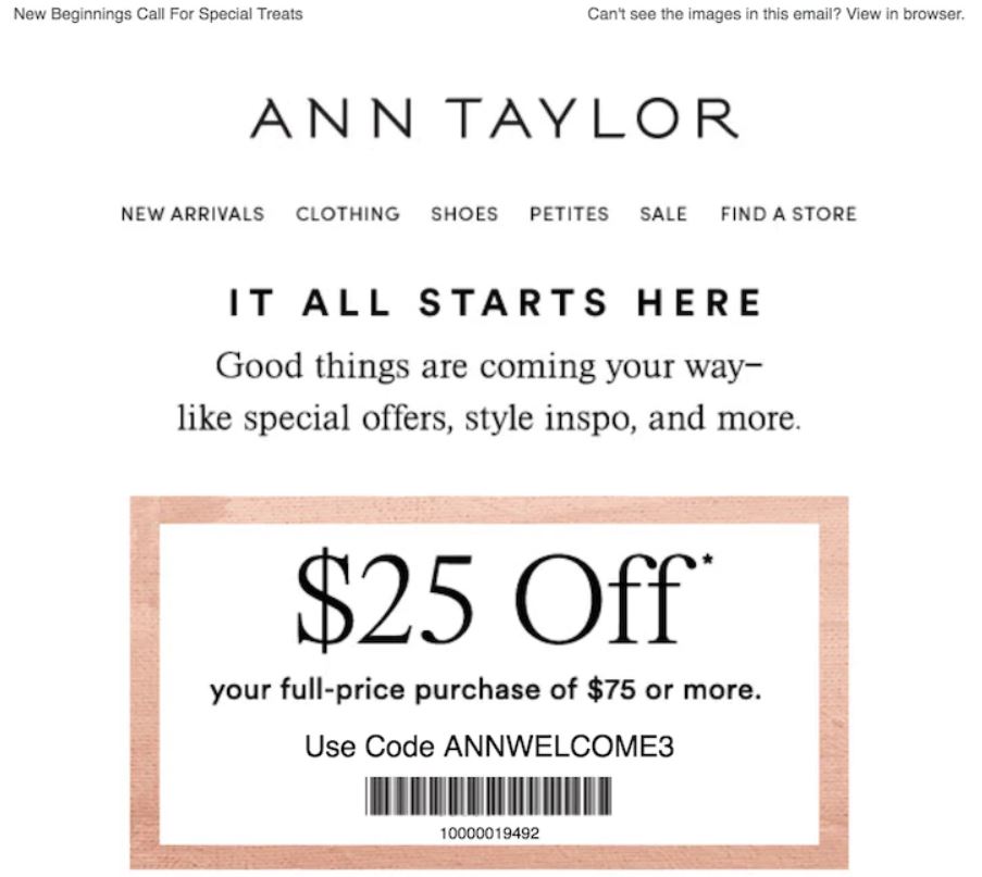 Ann Taylor welcome email