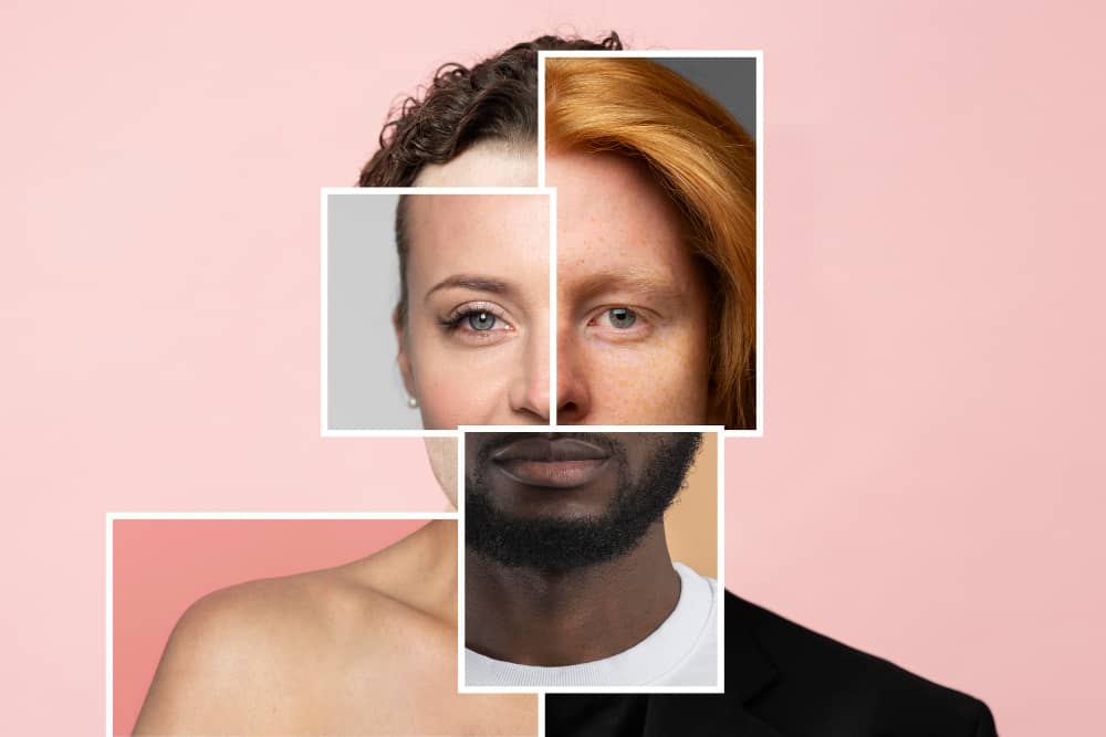 Combination of facial features concept, symbolizing email segmentation