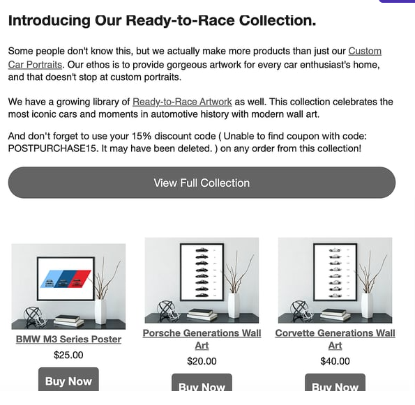 Cross-selling post-purchase email example