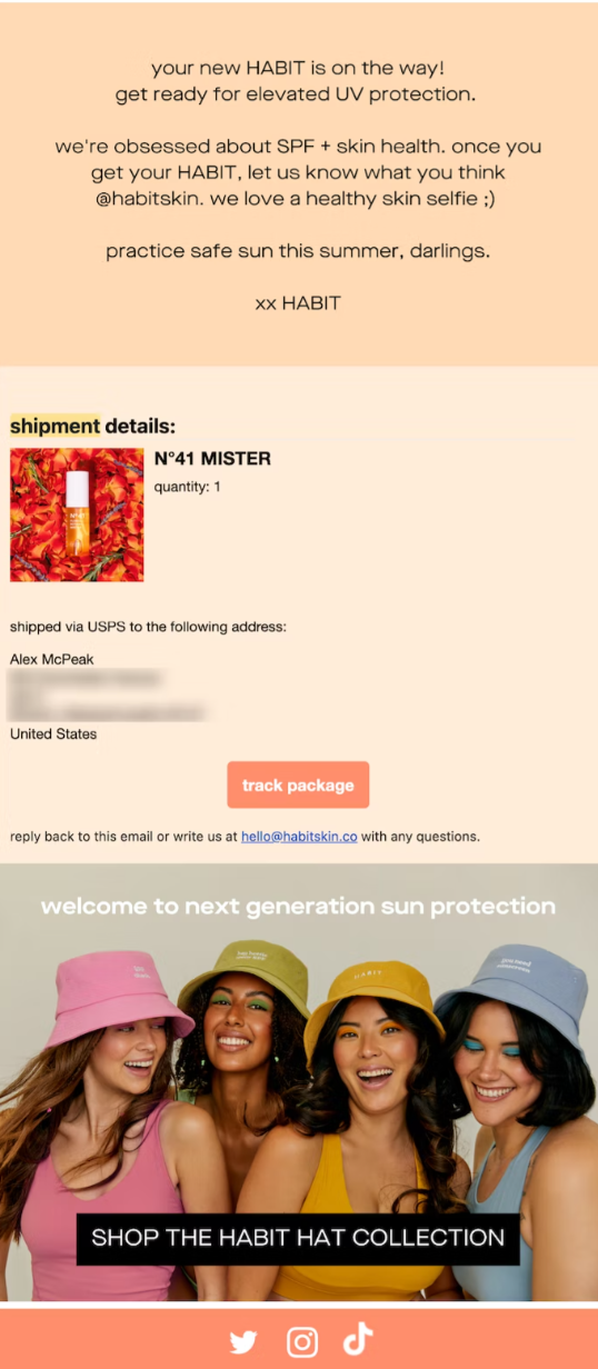 Shipping confirmation post-purchase email example