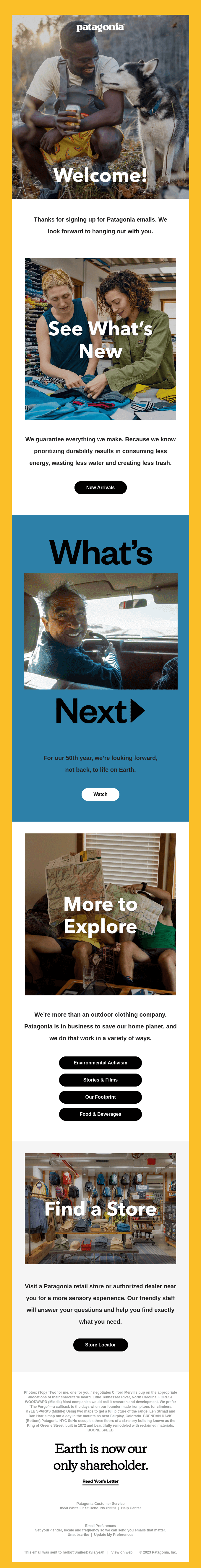 Patagonia welcome email