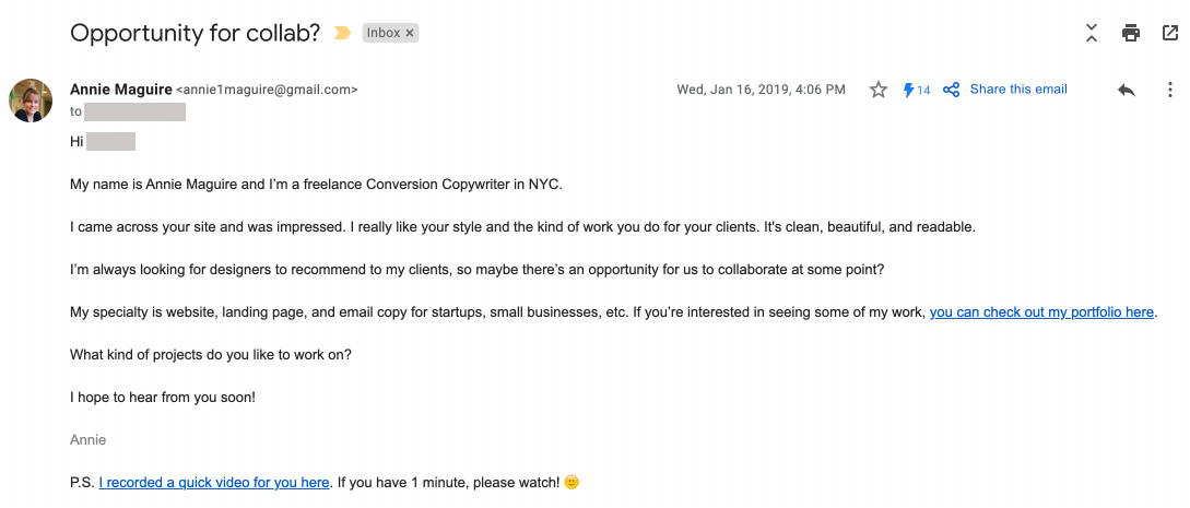 Copywriting collaboration email