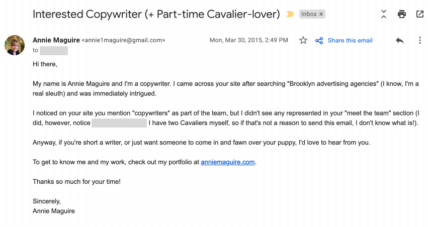 Email from an interested Copywriter