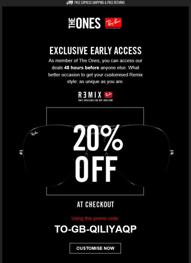 Example of a Ray Ban email