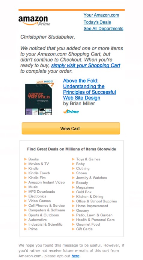 Example of personalization from an Amazon email