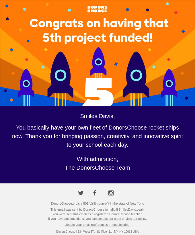 DonorsChoose email example of a nonprofit email marketing