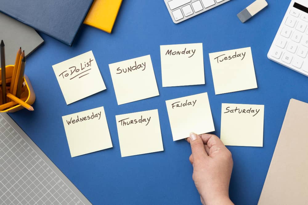 Post it notes with weekdays written on them, symbolizing business day email marketing