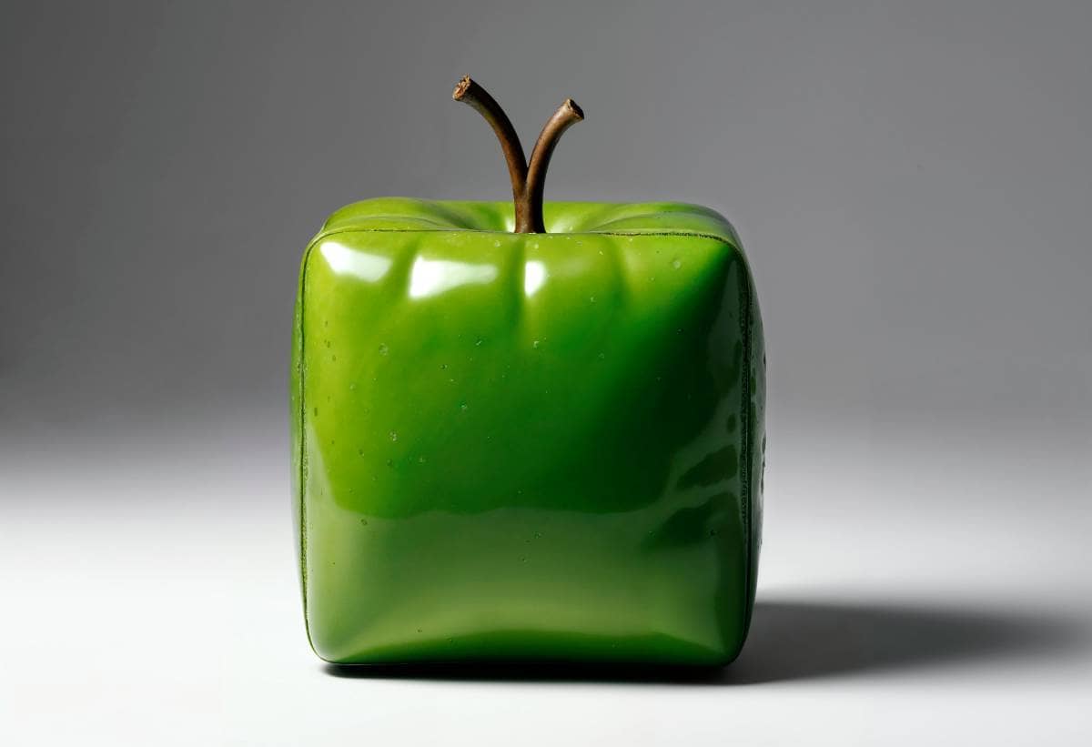 Surreal apple in a cubic shape