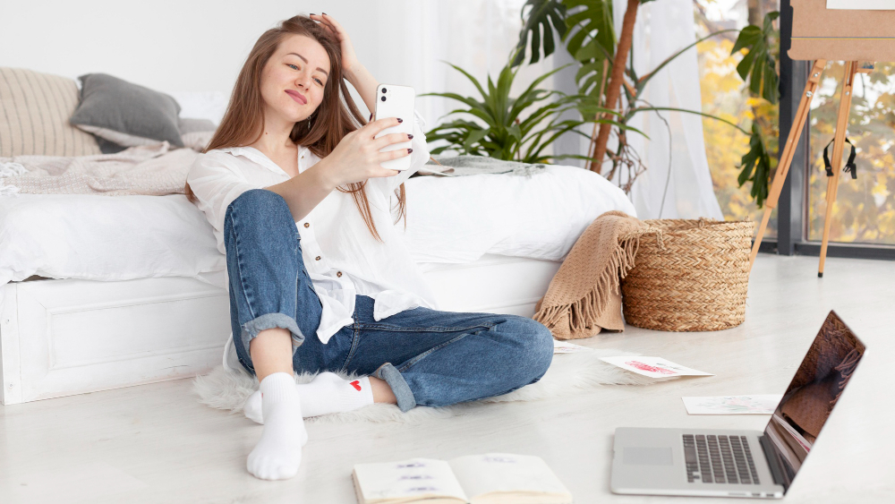 Woman looking at her mobile phone