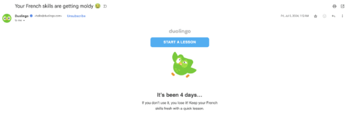 Content Marketing Email Trends Example from Duolingo