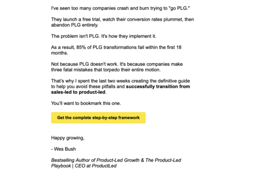 Email Content Marketing Trends Example from PLG