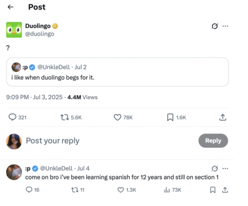 Tweet from Duolingo
