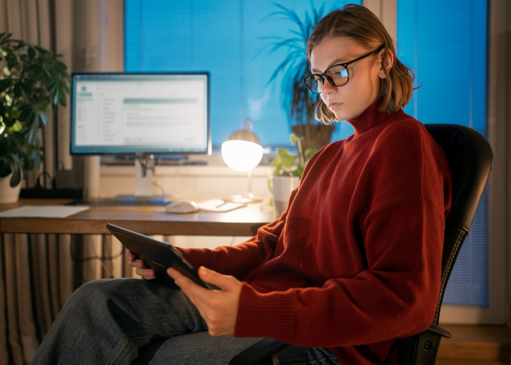 Woman working, exploring email marketing content trends on iPad