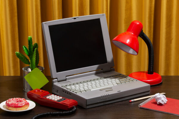 Image of a retro laptop symbolizing old times nostalgia in marketing