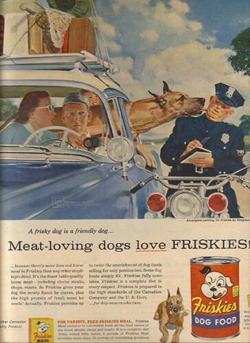 Humorous Friskies ad from 1956, drawn by Douglas Crockwell