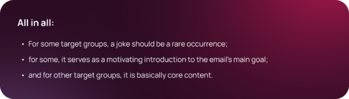 How much different target groups want humor in email marketing