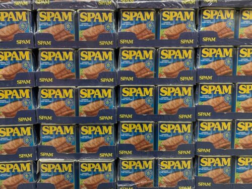 Image of lots of cans of SPAM on top of eachother