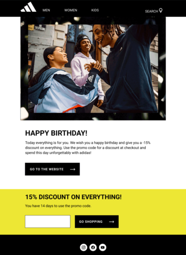 Basic data example in a happy birthday email